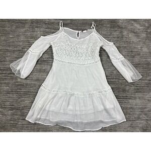 Vivid Importers Womens S White Boho Lace‎ Cold Shoulder Bell Sleeve Tiered Dress